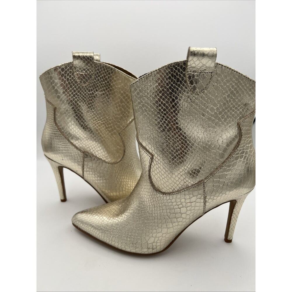 Shu Shop Yaneli Gold Foil Western Snake Stiletto Heel Pull on Boots Size 8 - Picture 6 of 9